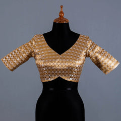 Golden Brocade Blouse with Sweetheart Neck - Adi Akshoy & Co.