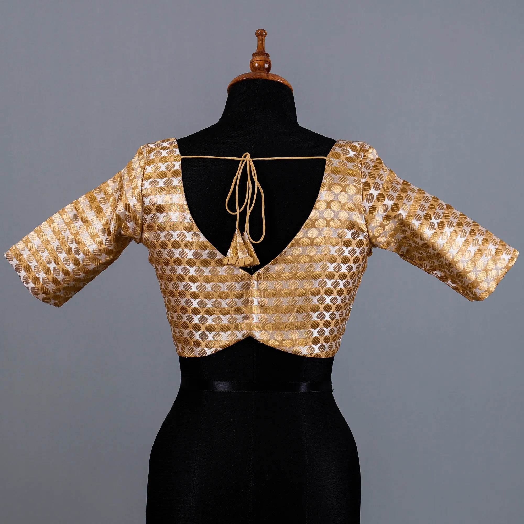Golden Brocade Blouse with Sweetheart Neck - Adi Akshoy & Co.