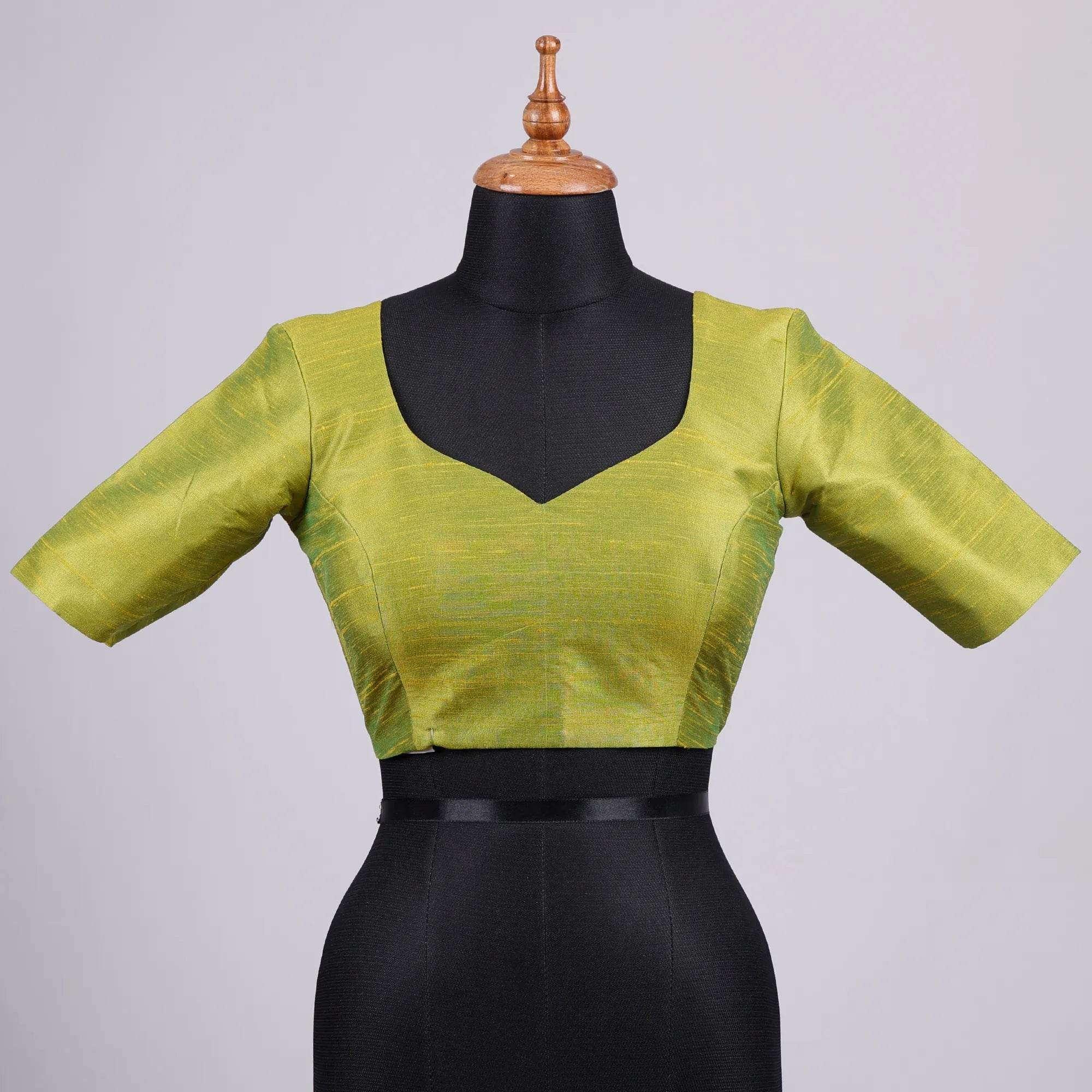 Neon Green Silk Blouse with Sweetheart Neck - Adi Akshoy & Co.