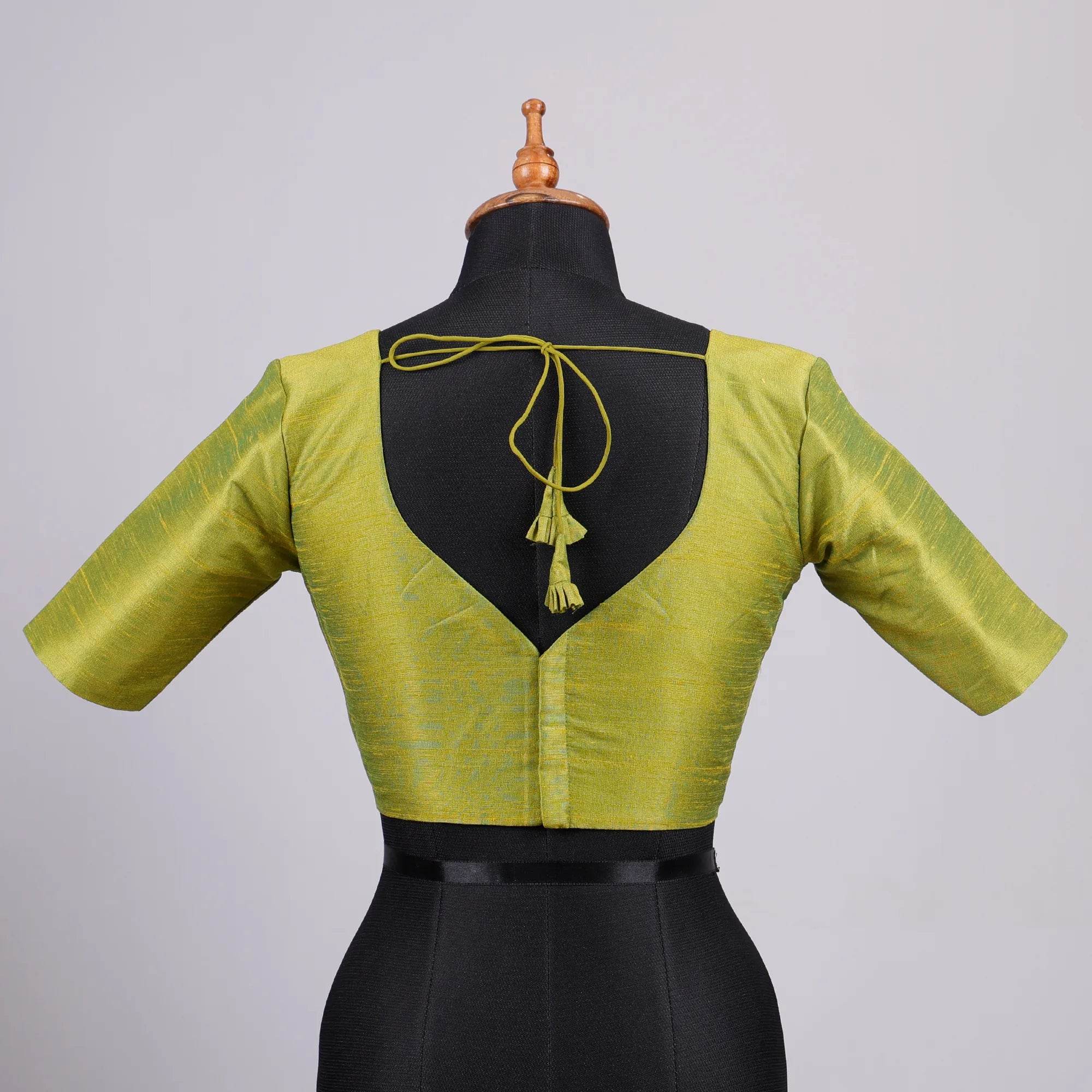 Neon Green Silk Blouse with Sweetheart Neck - Adi Akshoy & Co.