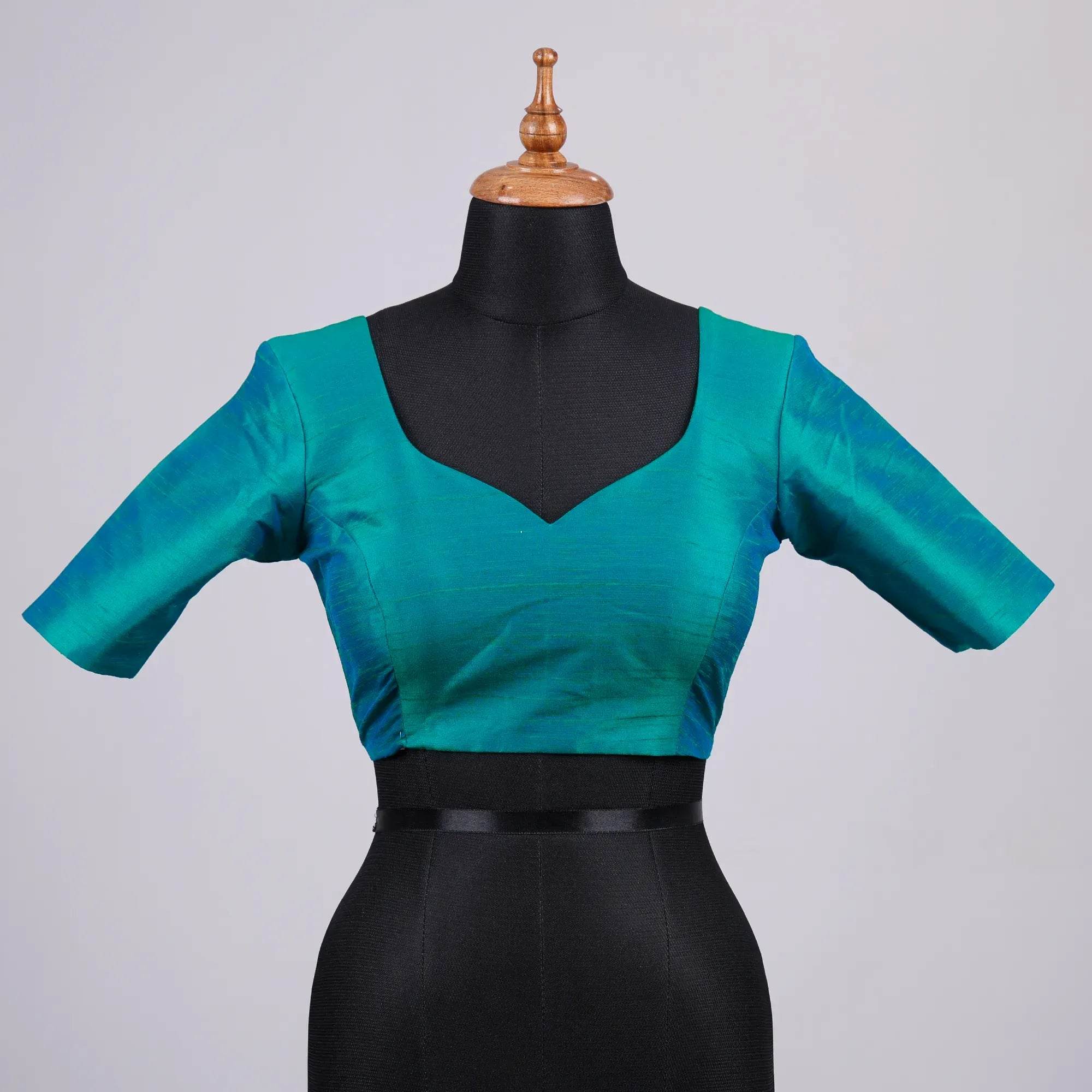 Cross Blue Silk Blouse with Sweetheart Neck - Adi Akshoy & Co.