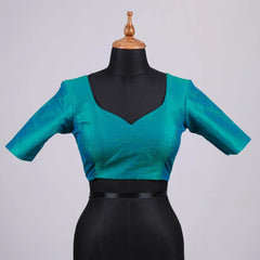 Cross Blue Silk Blouse with Sweetheart Neck - Adi Akshoy & Co.