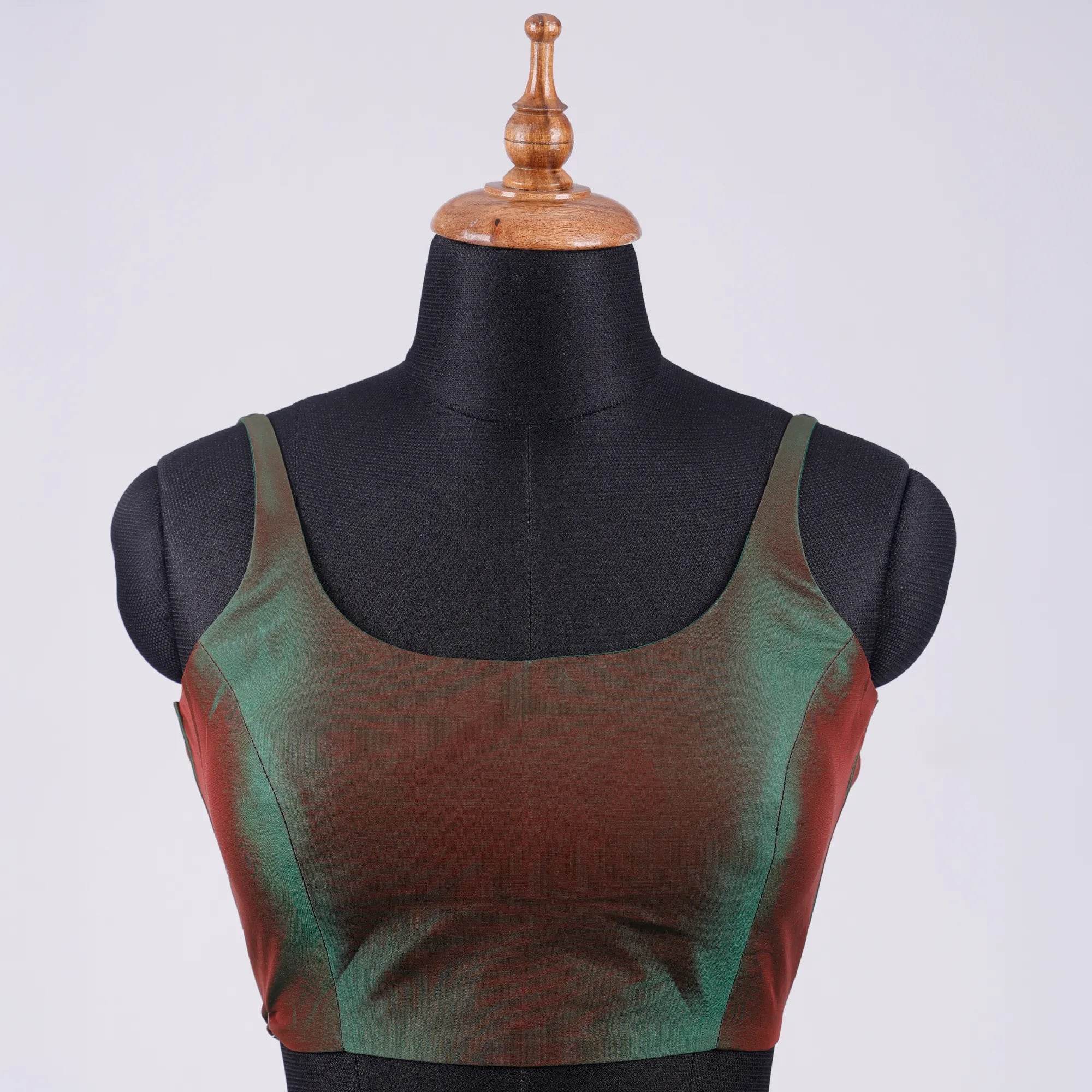 Cross Green Sleeveless Blouse with Round Neck - Adi Akshoy & Co.