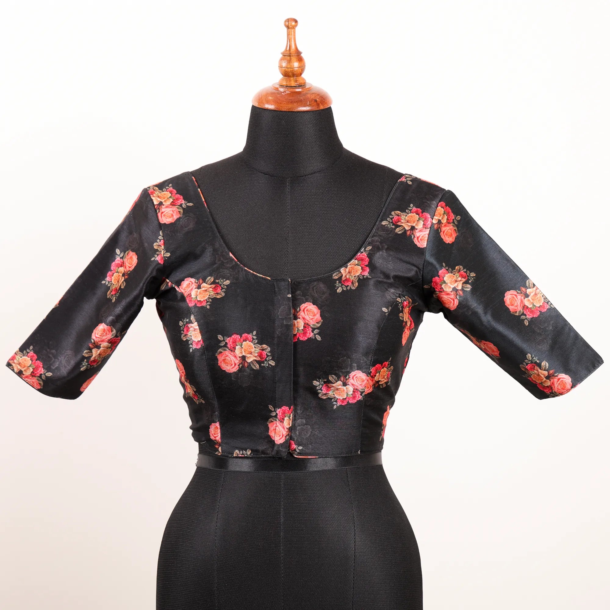 Black Silk Blouse with Round Neck - Akshayi
