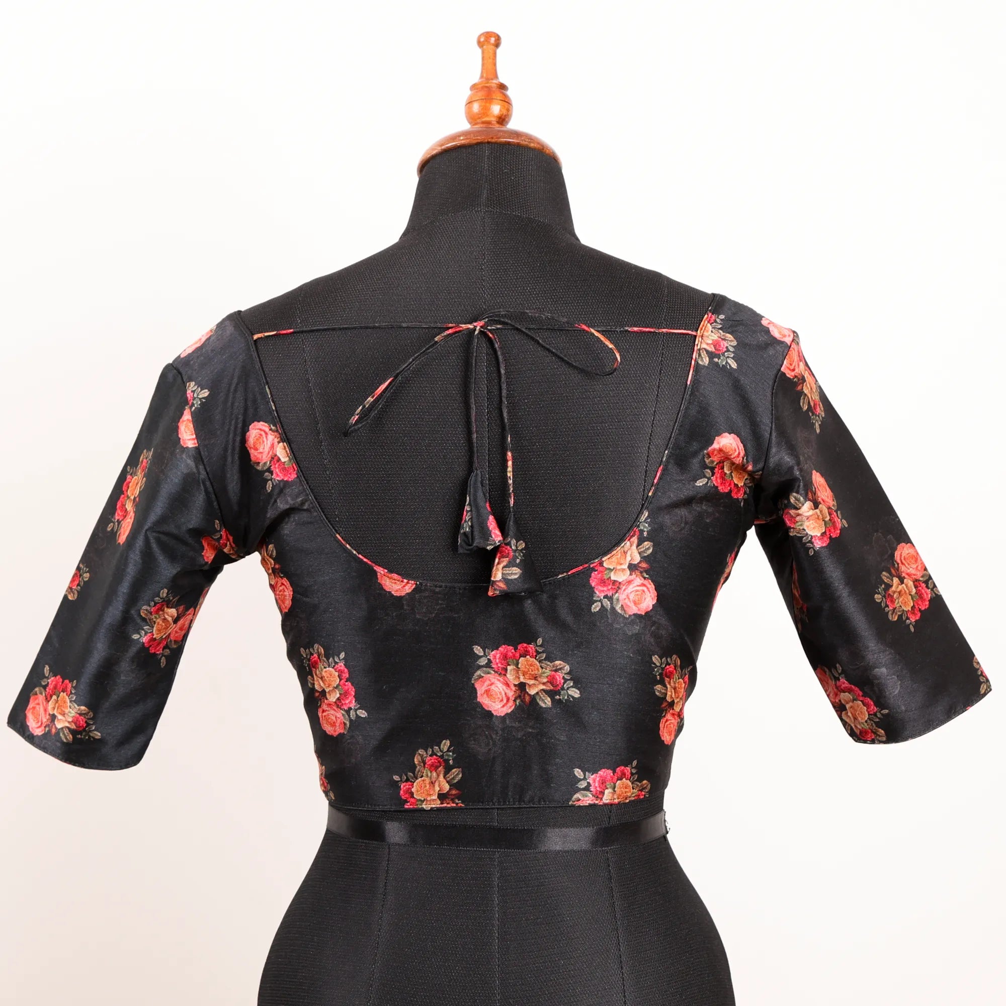Black Silk Blouse with Round Neck - Akshayi