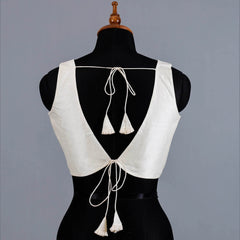 White Sleeveless Blouse with V-Neck - Adi Akshoy & Co.