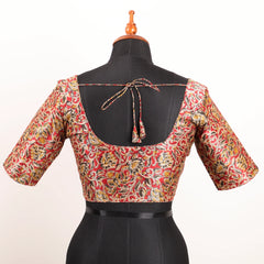 Red Multi Colour Silk Blouse with Round Neck - Akshayi