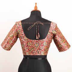 Red Multi Colour Silk Blouse with Round Neck - Akshayi