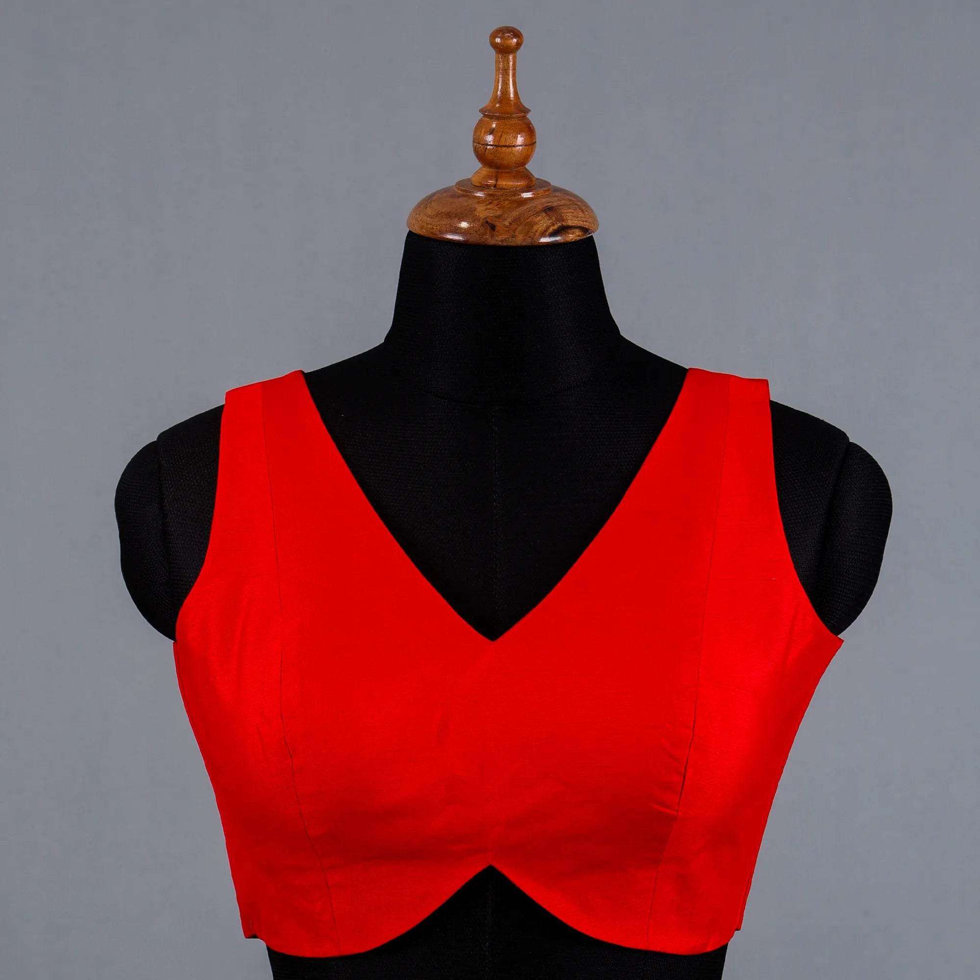Red Sleeveless Blouse with V-Neck - Adi Akshoy & Co.