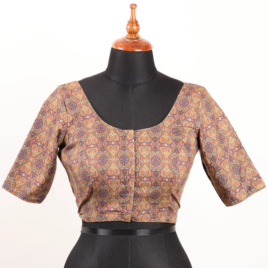 Beige Multi Colour Silk Blouse with Round Neck - Akshayi