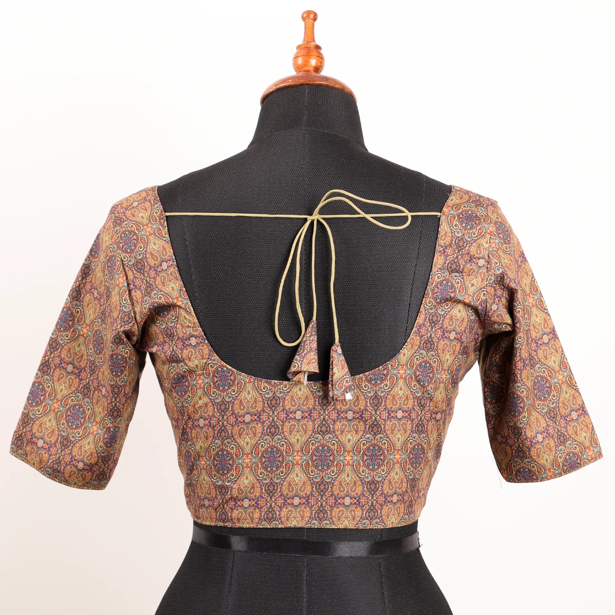 Beige Multi Colour Silk Blouse with Round Neck - Akshayi
