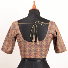 Beige Multi Colour Silk Blouse with Round Neck - Akshayi