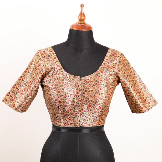 Floral Beige Multi Colour Silk Blouse with Round Neck - Akshayi