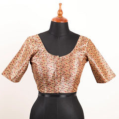 Floral Beige Multi Colour Silk Blouse with Round Neck - Akshayi