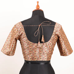 Floral Beige Multi Colour Silk Blouse with Round Neck - Akshayi
