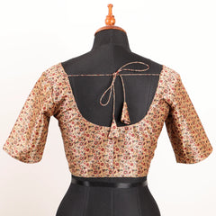 Floral Beige Multi Colour Silk Blouse with Round Neck - Akshayi