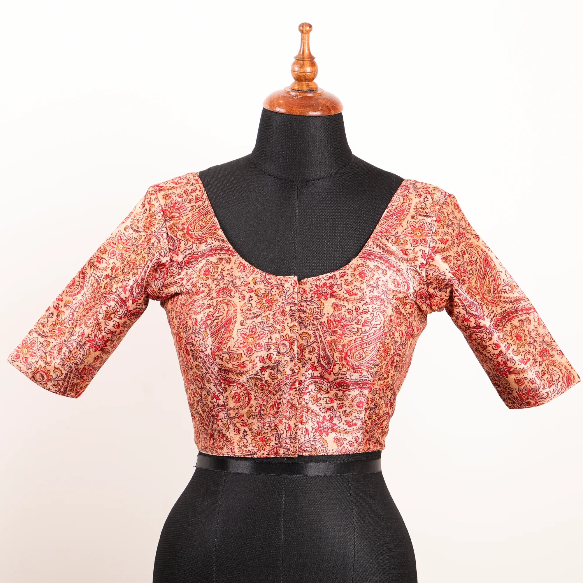 Rani & Beige Floral print Silk Blouse with Round Neck - Akshayi