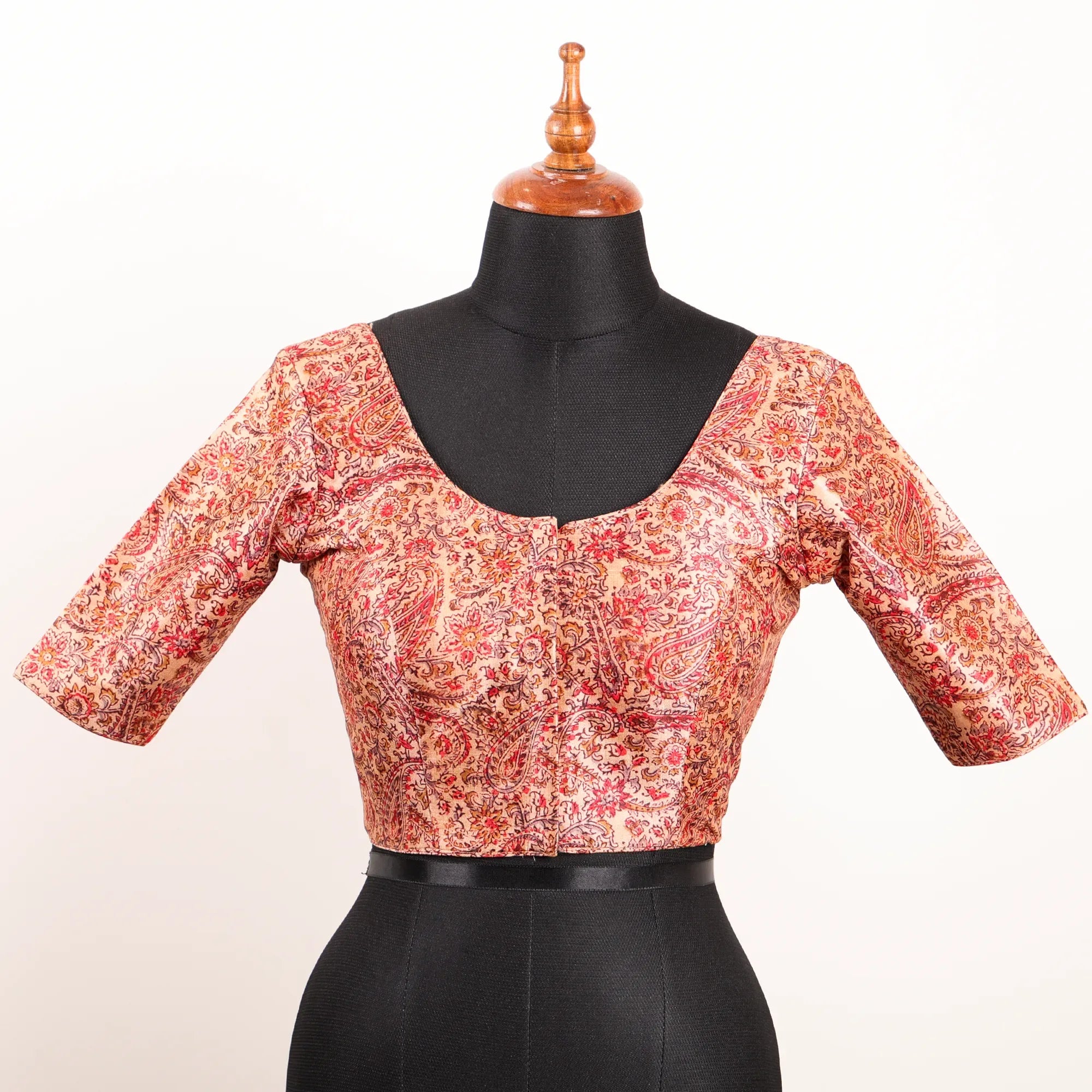 Rani & Beige Floral print Silk Blouse with Round Neck - Akshayi