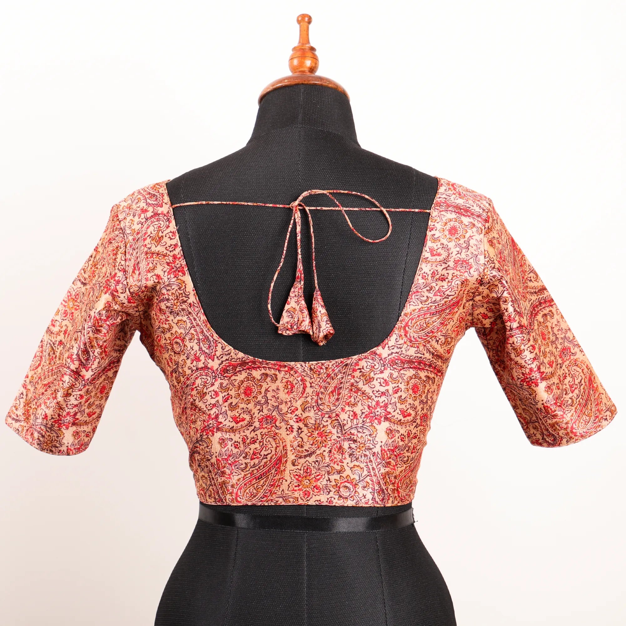 Rani & Beige Floral print Silk Blouse with Round Neck - Akshayi