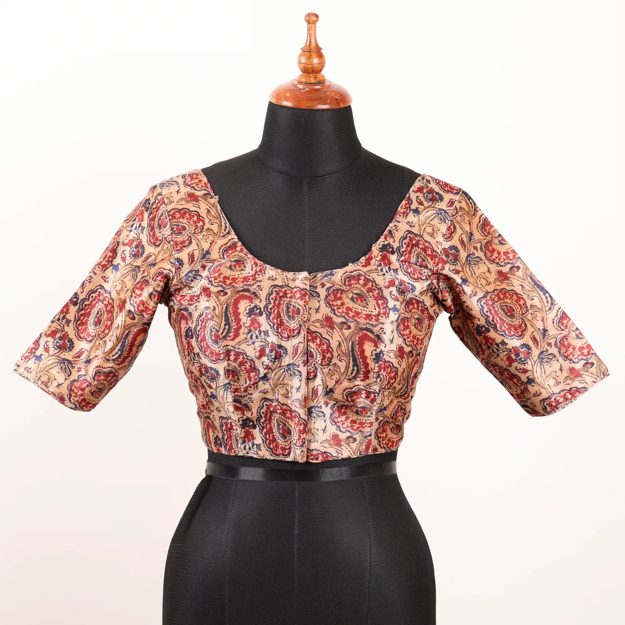 Maroon & Beige Silk Blouse with Round Neck - Akshayi