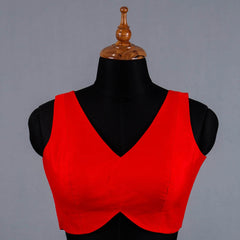 Red Sleeveless Blouse with V-Neck - Adi Akshoy & Co.