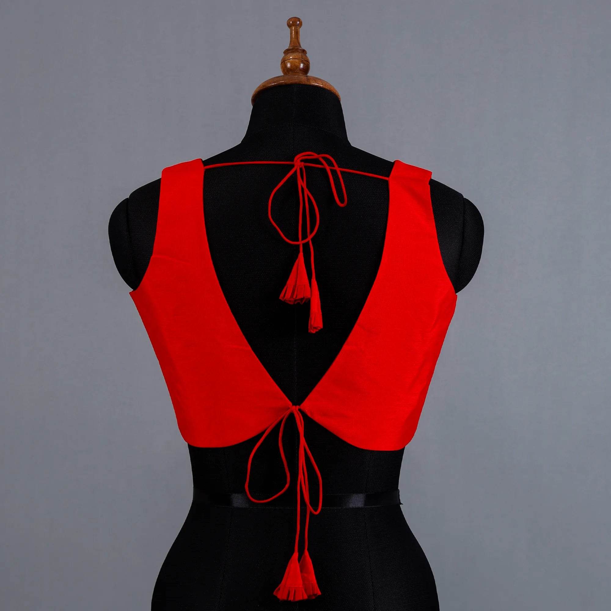 Red Sleeveless Blouse with V-Neck - Adi Akshoy & Co.