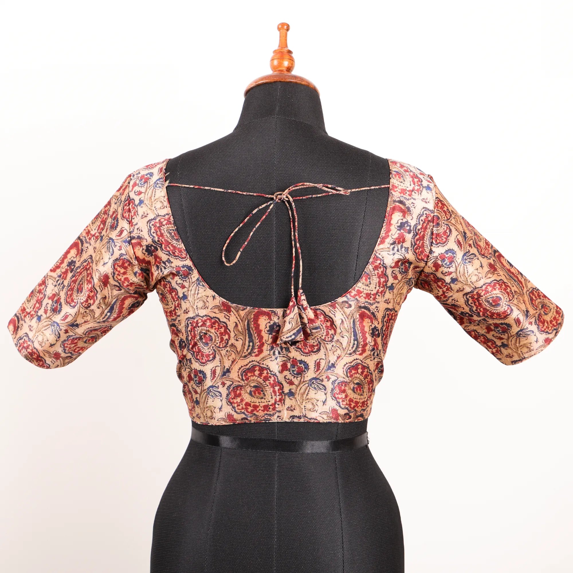 Maroon & Beige Silk Blouse with Round Neck - Akshayi