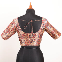 Maroon & Beige Silk Blouse with Round Neck - Akshayi