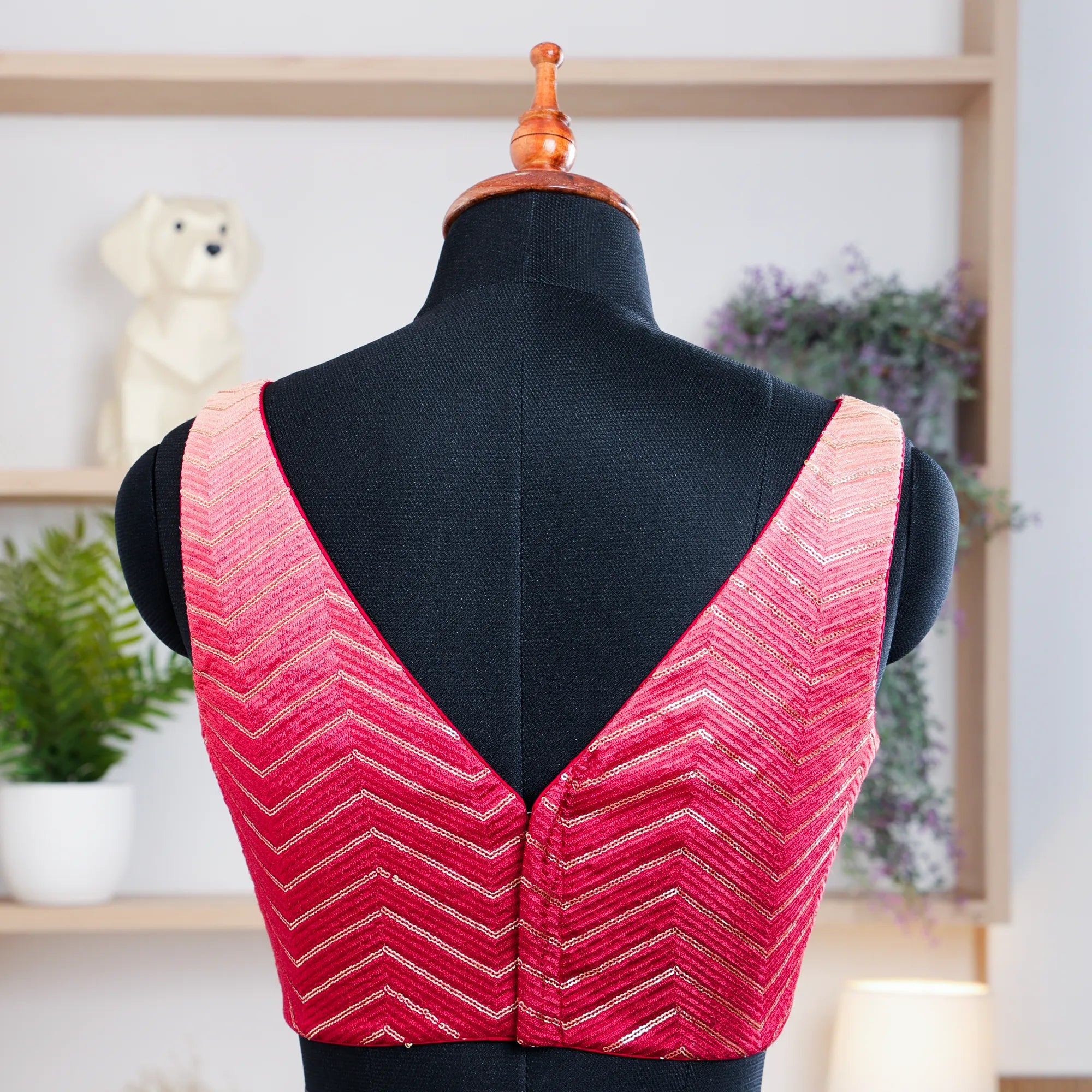 Maroon sleeveless Blouse with V-Neck - Akshayi