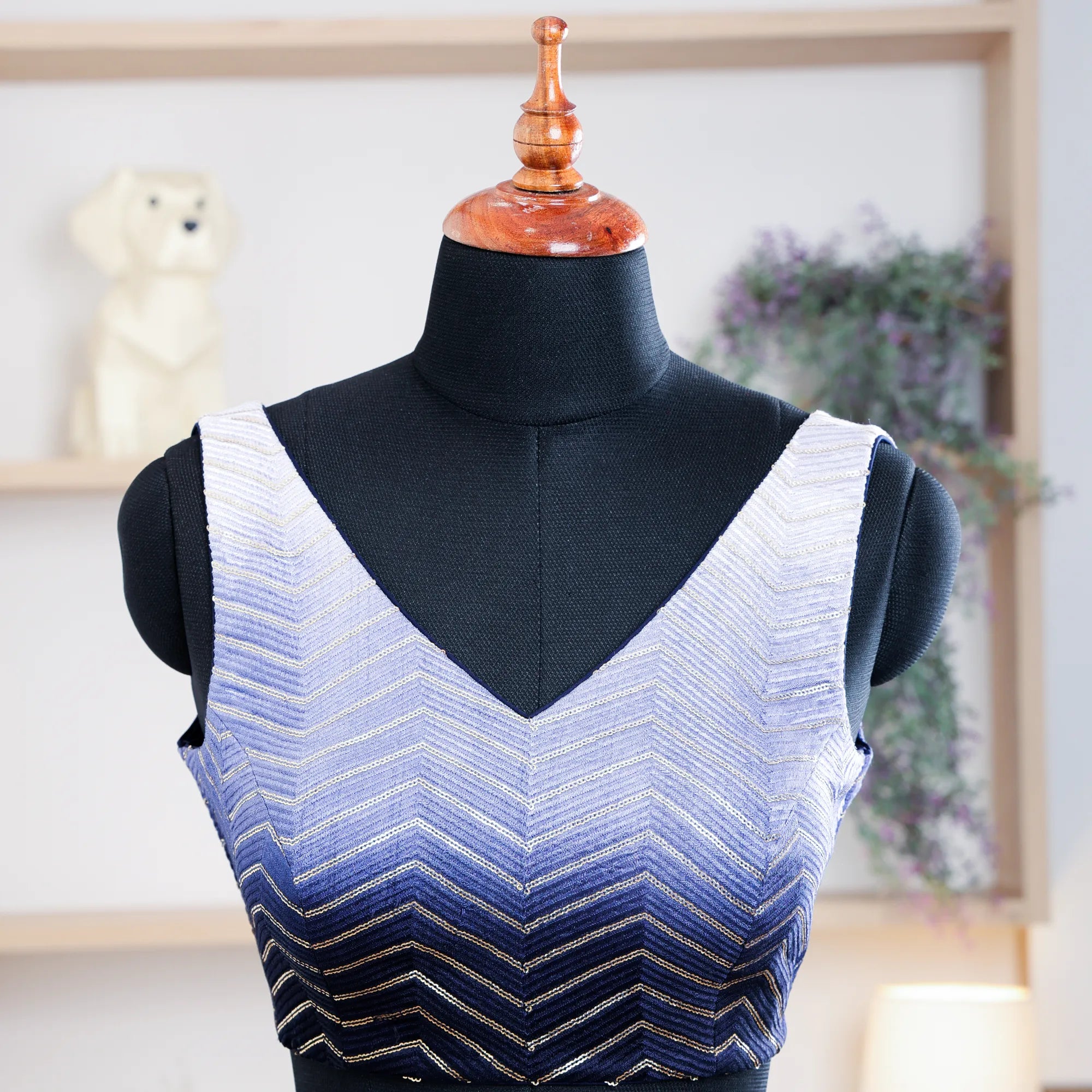 Navy Blue Sleeveless Blouse with V-Neck - Akshayi