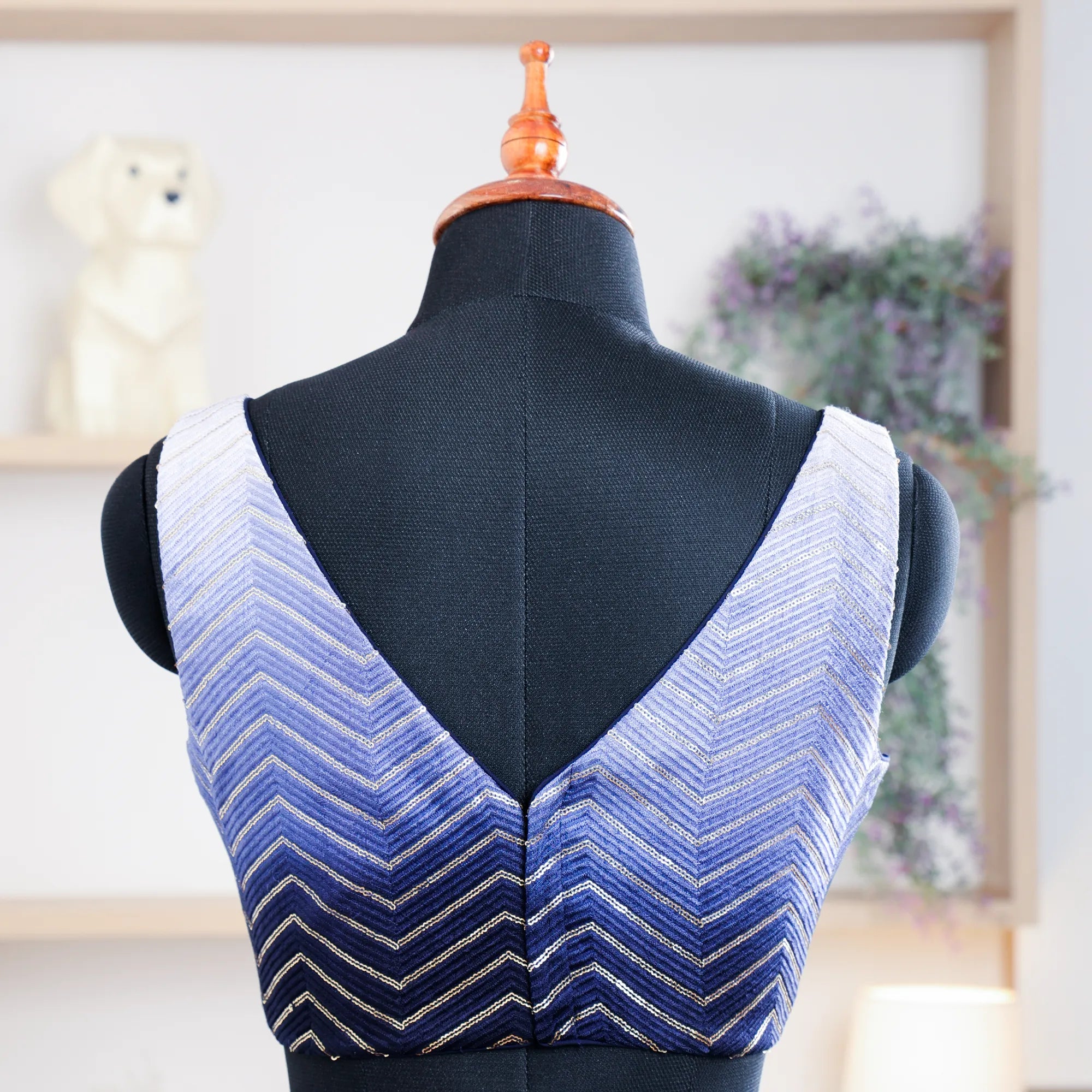 Navy Blue Sleeveless Blouse with V-Neck - Akshayi