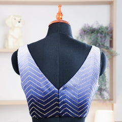 Navy Blue Sleeveless Blouse with V-Neck - Akshayi