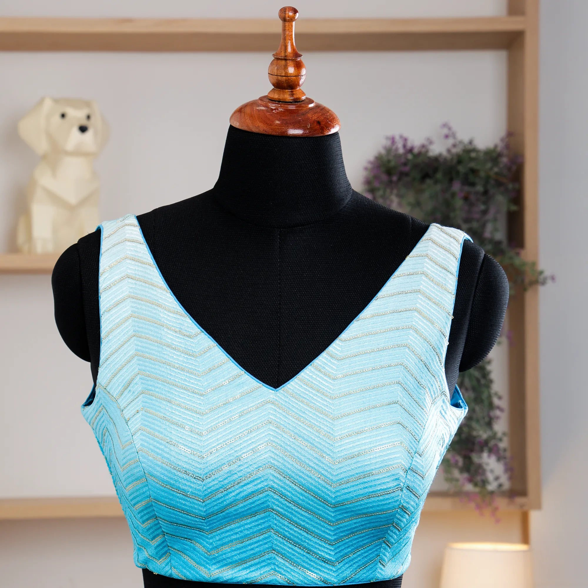 Sky Blue Sleeveless Blouse with V-Neck - Akshayi
