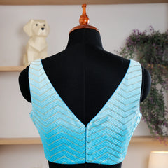 Sky Blue Sleeveless Blouse with V-Neck - Akshayi