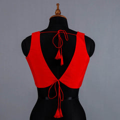 Red Sleeveless Blouse with V-Neck - Adi Akshoy & Co.