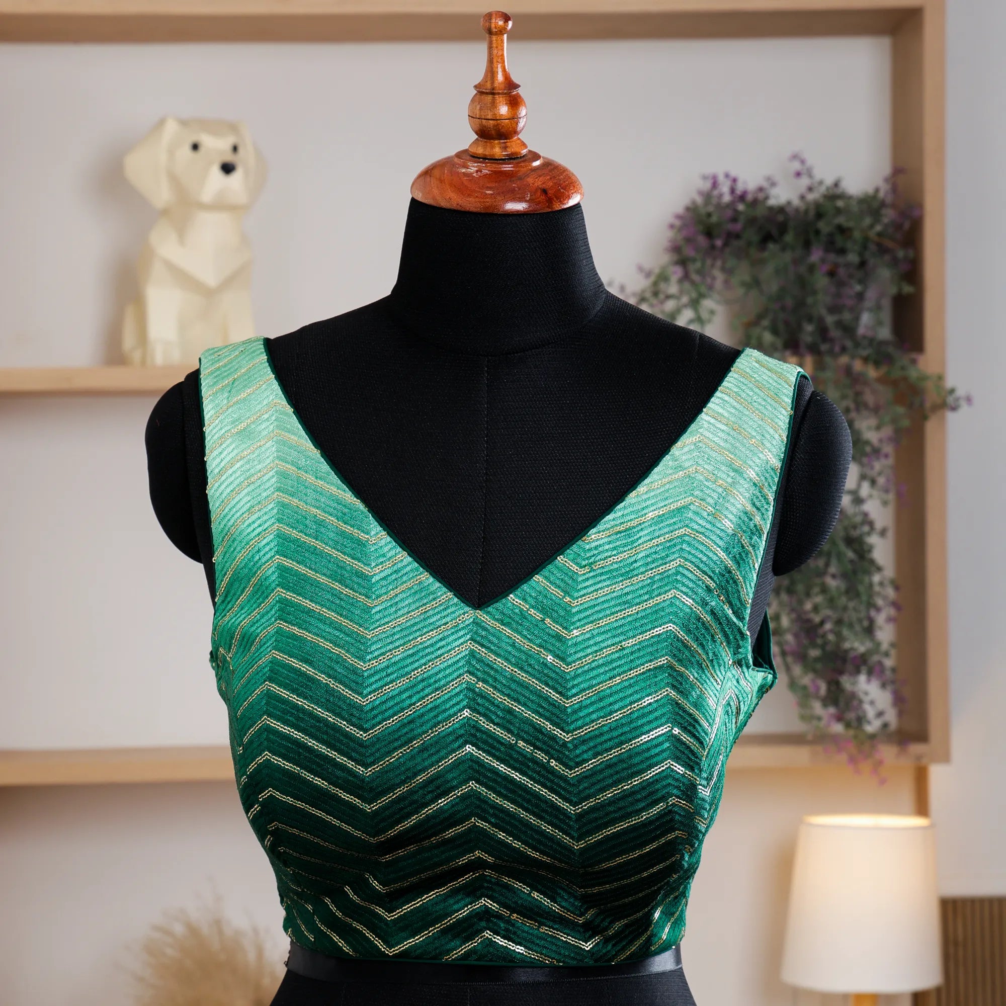 Green Sleeveless Blouse with V-Neck - Akshayi