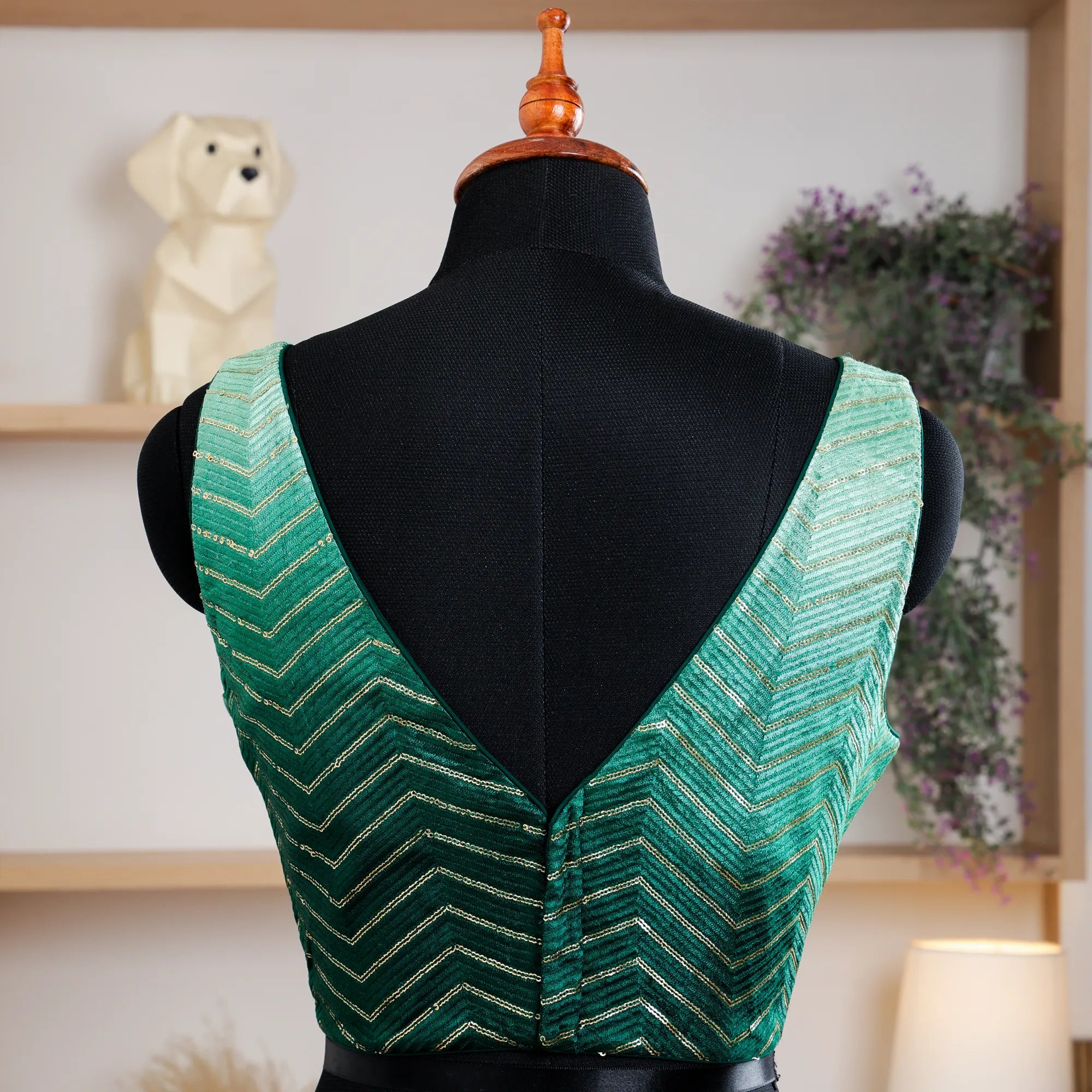 Green Sleeveless Blouse with V-Neck - Akshayi
