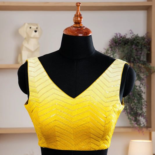 Yellow Sleeveless Blouse with V-Neck - Akshayi
