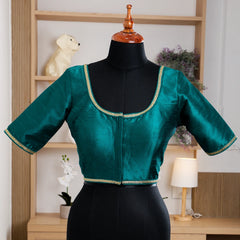Green Silk Blouse with Round Neck - Akshayi