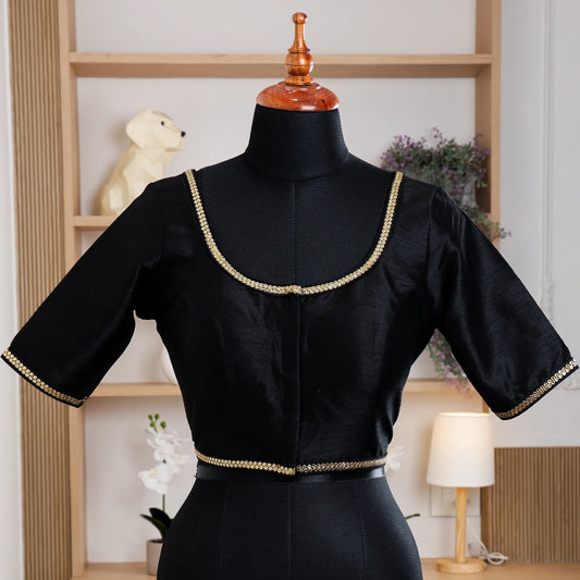 Black Silk Blouse with Round Neck - Akshayi