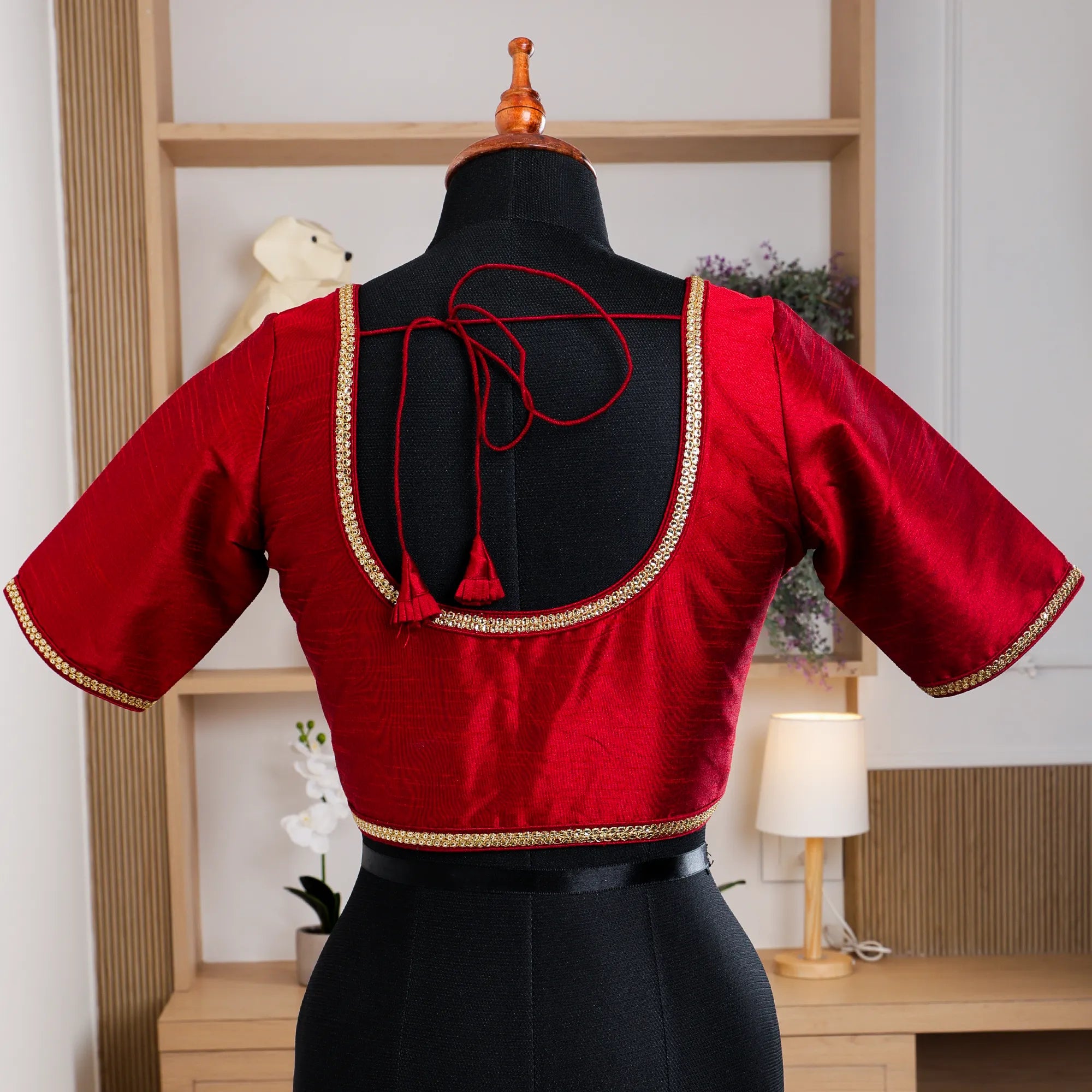 Maroon Silk Blouse with Round Neck - Akshayi