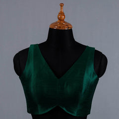 Bottle Green Sleeveless Blouse with V-Neck - Adi Akshoy & Co.