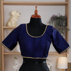 Blue Silk Blouse with Round Neck - Akshayi