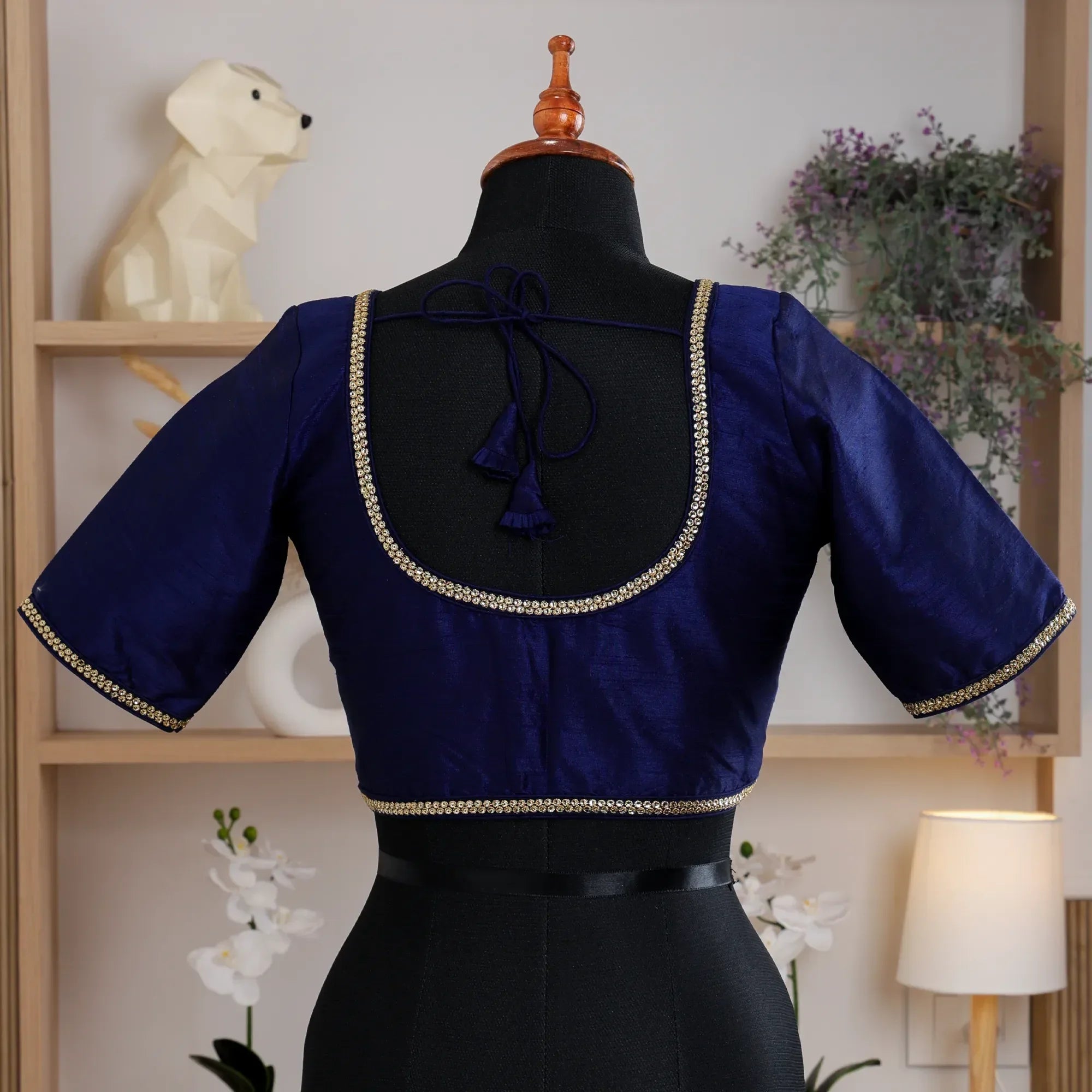 Blue Silk Blouse with Round Neck - Akshayi