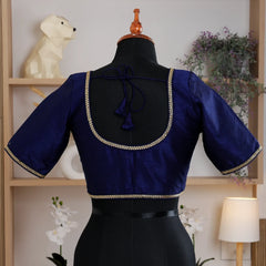 Blue Silk Blouse with Round Neck - Akshayi