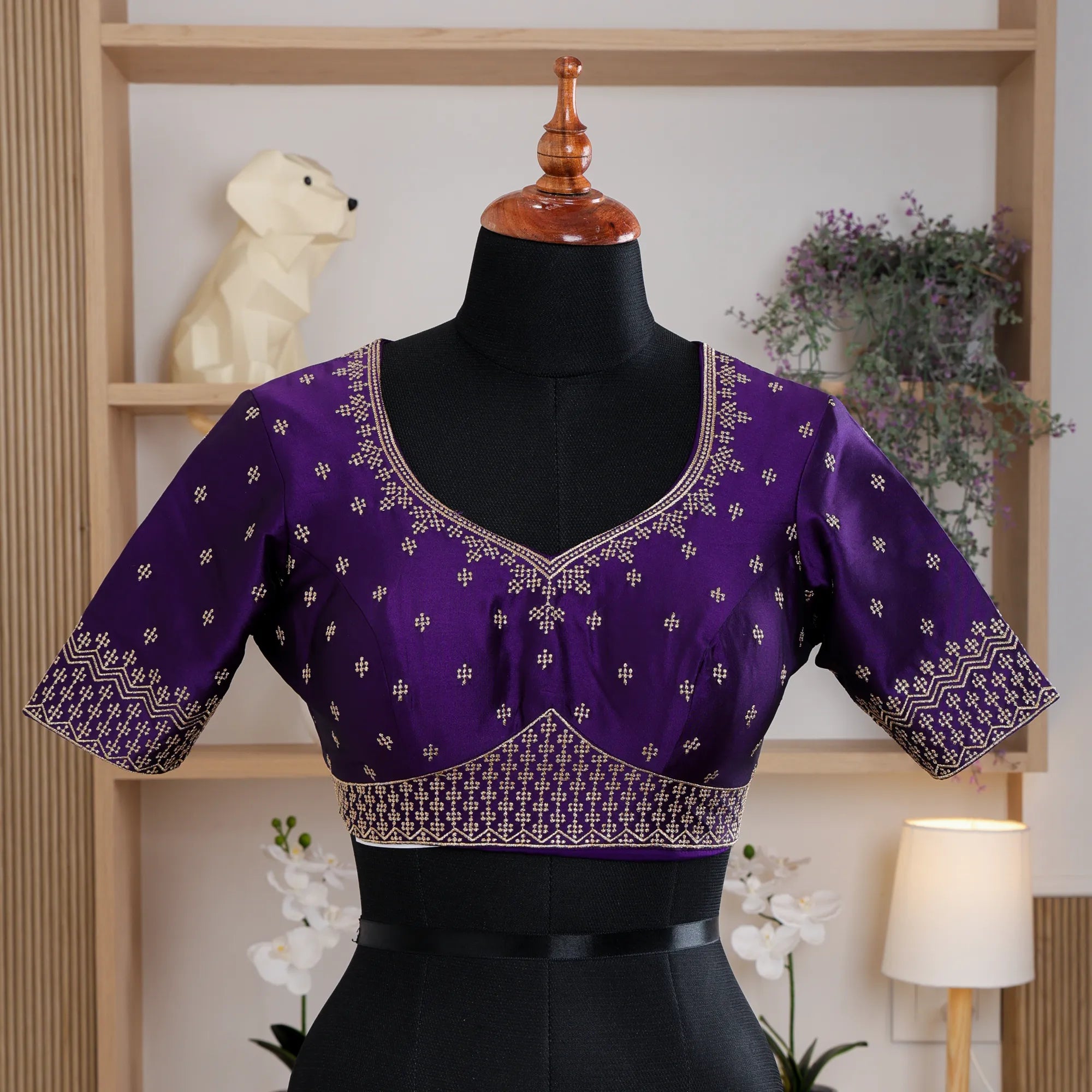 Purple Silk Blouse with Sweetheart Neck - Akshayi