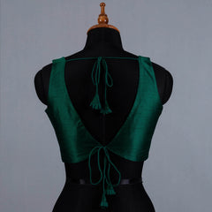 Bottle Green Sleeveless Blouse with V-Neck - Adi Akshoy & Co.