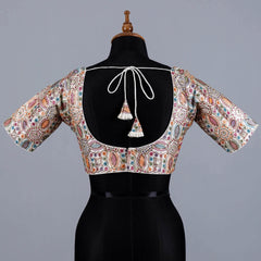 Off White Silk Blouse with Embroidery work with Sweetheart Neck - Adi Akshoy & Co.