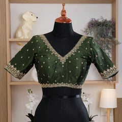 Green V Neck Silk Blouse - Akshayi