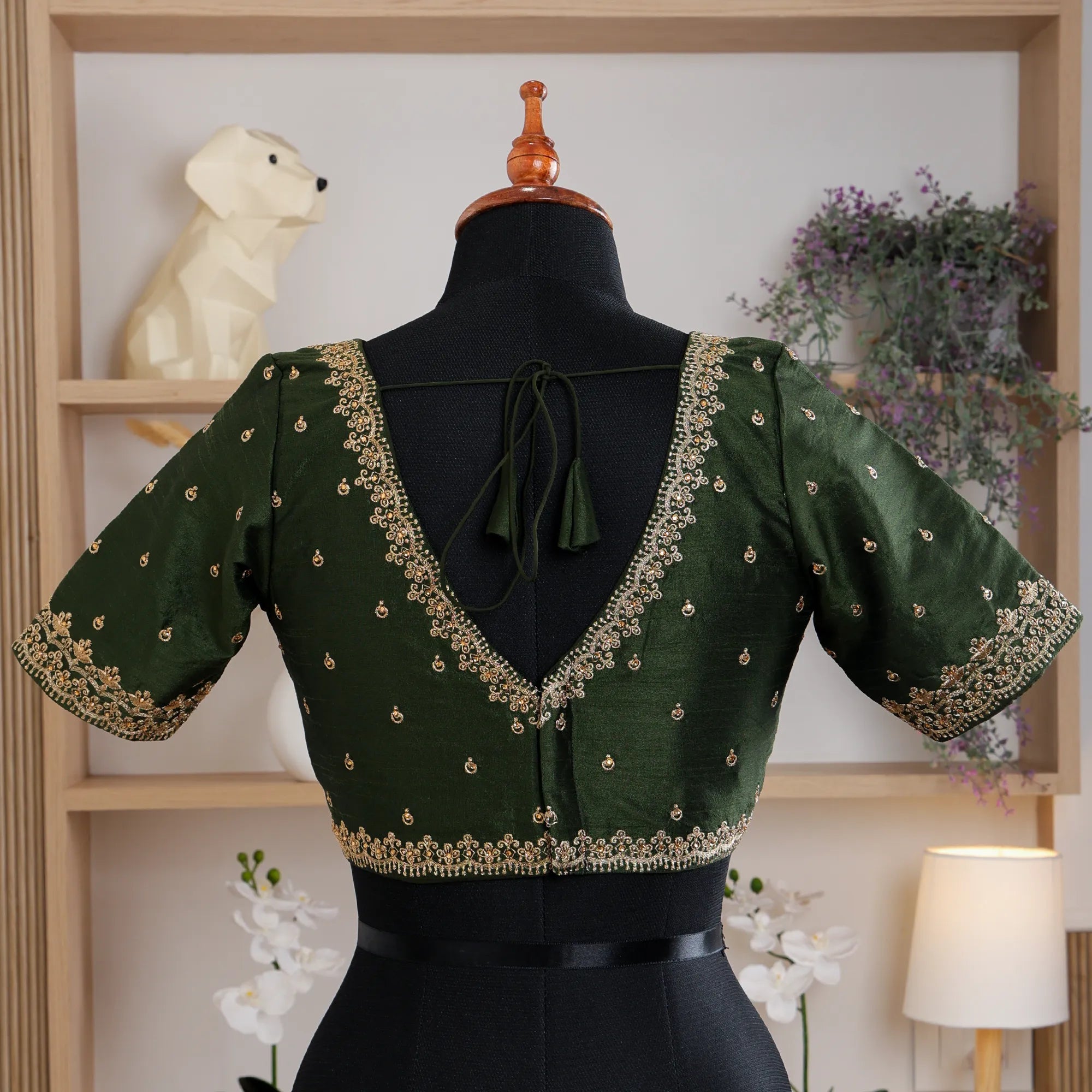 Green V Neck Silk Blouse - Akshayi